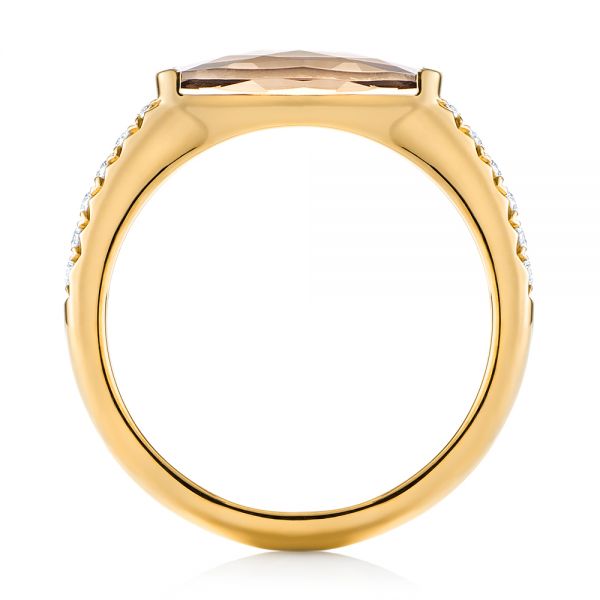 14k Yellow Gold 14k Yellow Gold Smokey Quartz And Diamond Stackable Ring - Front View - 104574