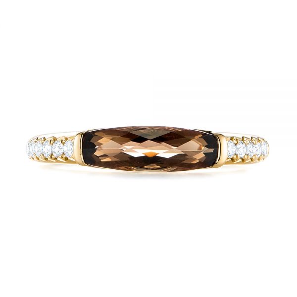 14k Yellow Gold 14k Yellow Gold Smokey Quartz And Diamond Stackable Ring - Top View - 104574