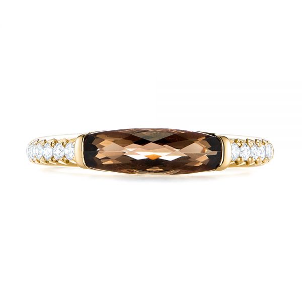 14k Yellow Gold 14k Yellow Gold Smokey Quartz And Diamond Stackable Ring - Top View -  104574