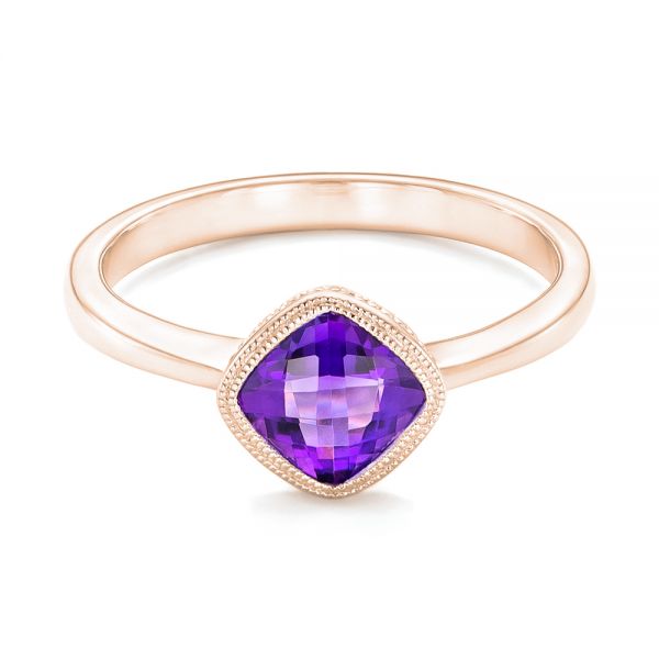 14k Rose Gold 14k Rose Gold Solitaire Amethyst Ring - Flat View -  102649