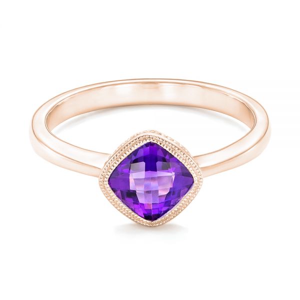 14k Rose Gold 14k Rose Gold Solitaire Amethyst Ring - Flat View - 102649