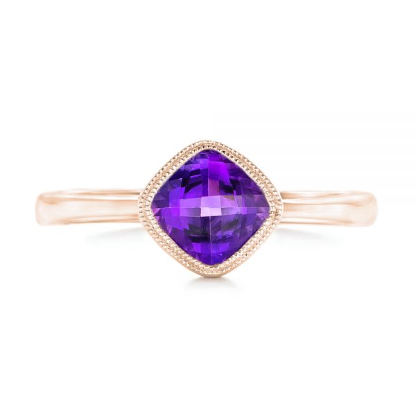 14k Rose Gold 14k Rose Gold Solitaire Amethyst Ring - Top View - 102649