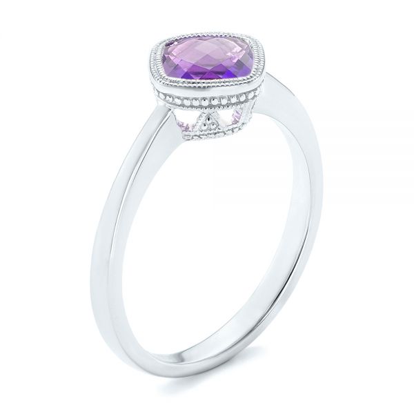 14k White Gold Solitaire Amethyst Ring - Three-Quarter View -  102649