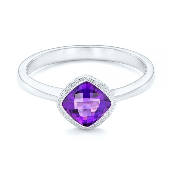 14k White Gold Solitaire Amethyst Ring - Flat View -  102649