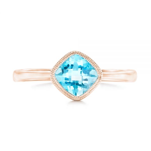18k Rose Gold 18k Rose Gold Solitaire Blue Topaz Ring - Top View -  102616