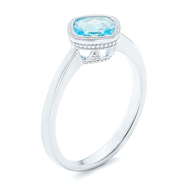 14k White Gold Solitaire Blue Topaz Ring - Three-Quarter View -  102616