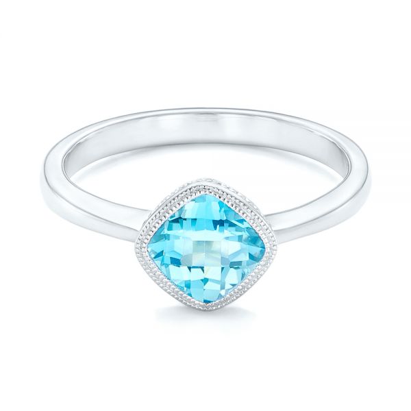 18k White Gold 18k White Gold Solitaire Blue Topaz Ring - Flat View -  102616