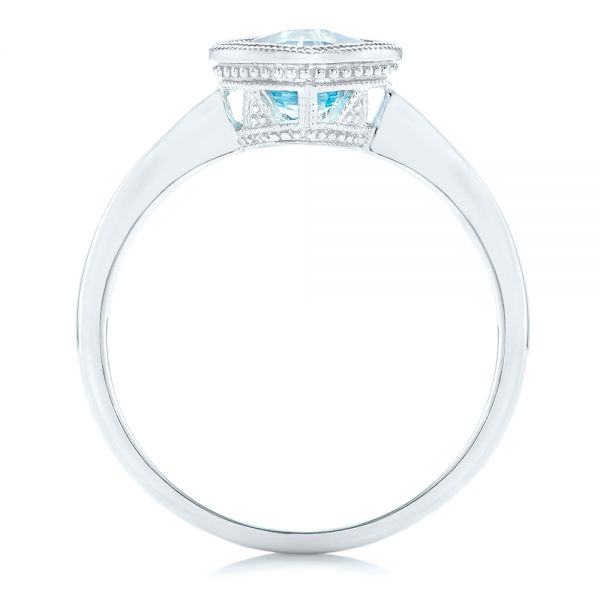 14k White Gold Solitaire Blue Topaz Ring - Front View -  102616