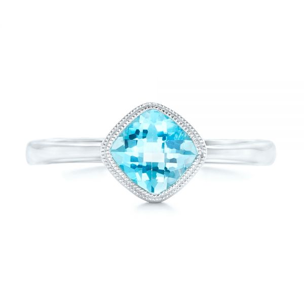 14k White Gold Solitaire Blue Topaz Ring - Top View -  102616