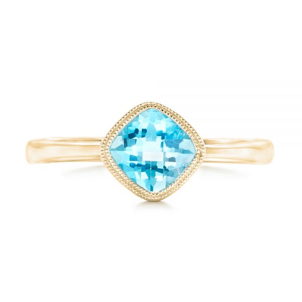 18k Yellow Gold 18k Yellow Gold Solitaire Blue Topaz Ring - Top View -  102616