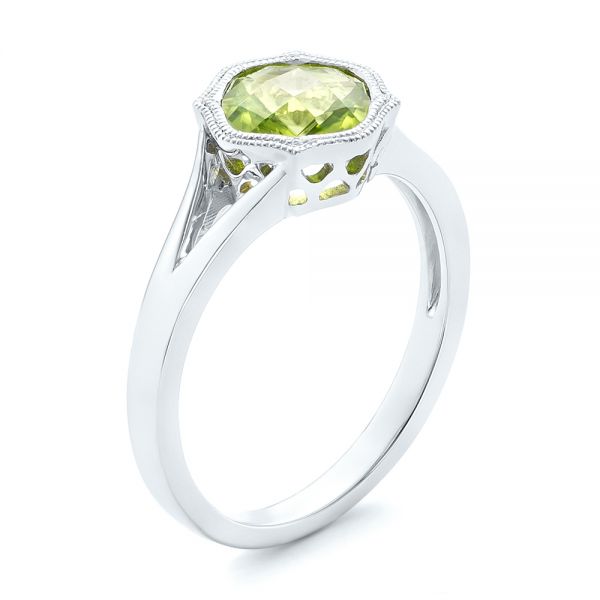 18k White Gold 18k White Gold Solitaire Peridot Ring - Three-Quarter View -  102635