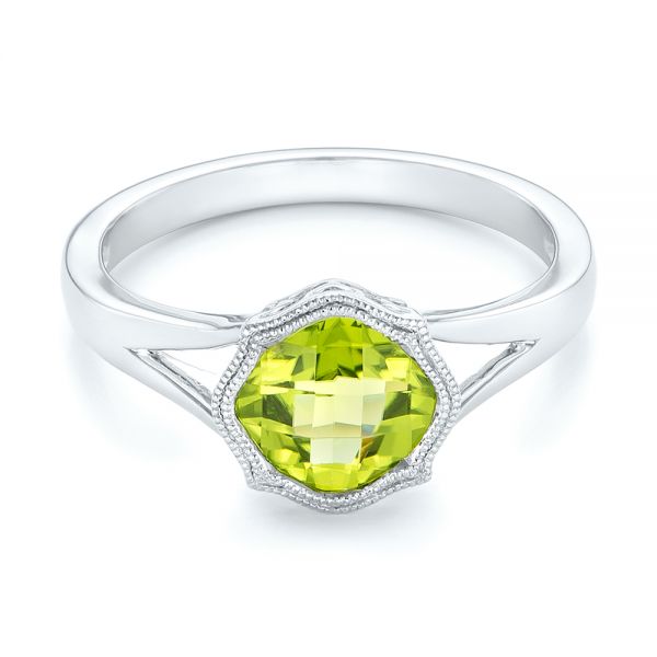 14k White Gold Solitaire Peridot Ring - Flat View -  102635