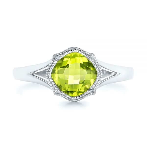 14k White Gold Solitaire Peridot Ring - Top View -  102635
