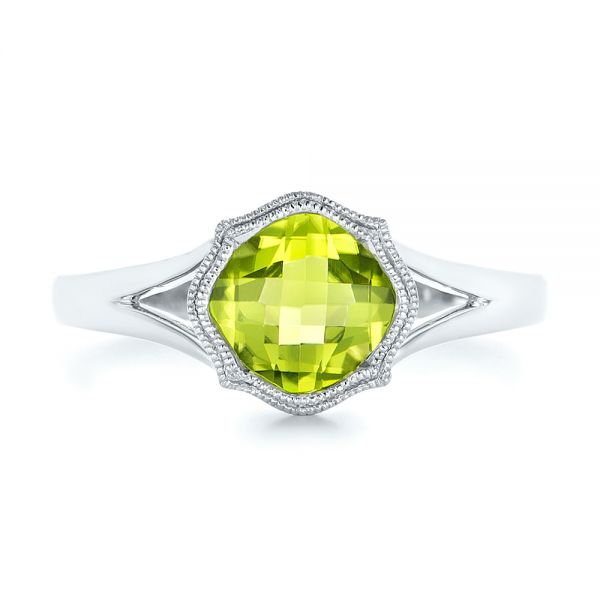 18k White Gold 18k White Gold Solitaire Peridot Ring - Top View -  102635