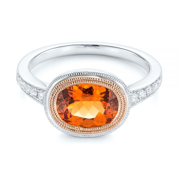 14k Rose Gold Spessartite Garnet And Diamond Bezel Ring - Flat View -  105022