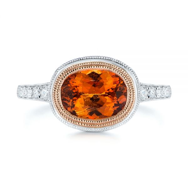 14k Rose Gold Spessartite Garnet And Diamond Bezel Ring - Top View - 105022