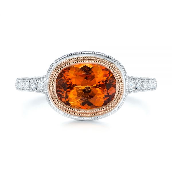 14k Rose Gold Spessartite Garnet And Diamond Bezel Ring - Top View -  105022