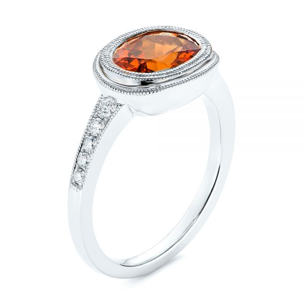  Platinum Platinum Spessartite Garnet And Diamond Bezel Ring - Three-Quarter View -  105022