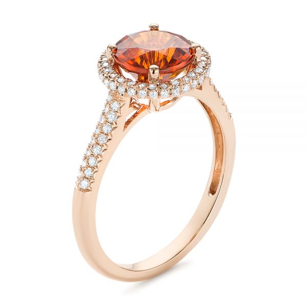 18k Rose Gold 18k Rose Gold Spessartite Garnet And Diamond Halo Ring - Three-Quarter View -  105016