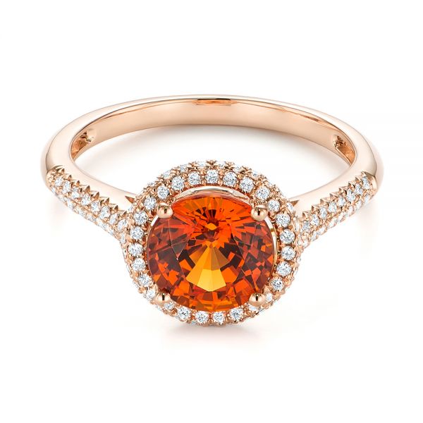 14k Rose Gold 14k Rose Gold Spessartite Garnet And Diamond Halo Ring - Flat View - 105016