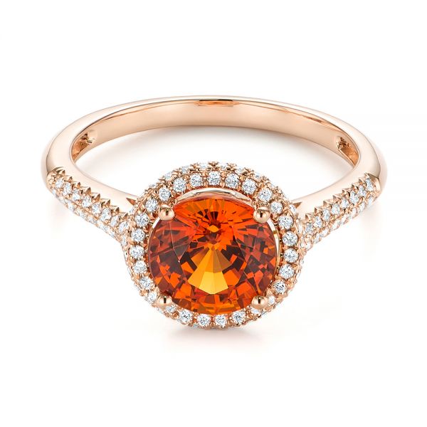 14k Rose Gold 14k Rose Gold Spessartite Garnet And Diamond Halo Ring - Flat View -  105016