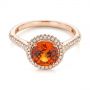 18k Rose Gold 18k Rose Gold Spessartite Garnet And Diamond Halo Ring - Flat View -  105016 - Thumbnail