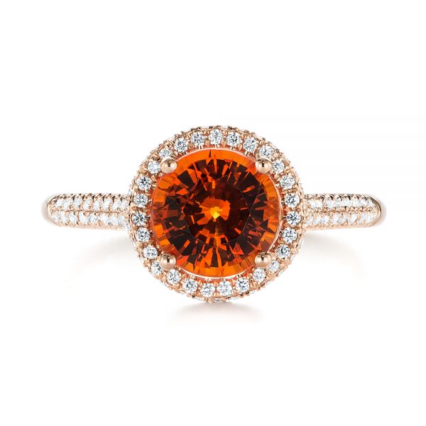 14k Rose Gold 14k Rose Gold Spessartite Garnet And Diamond Halo Ring - Top View - 105016