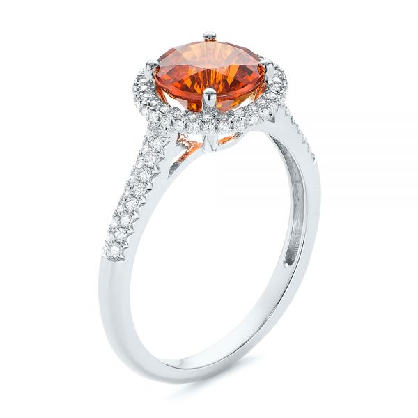 14k White Gold 14k White Gold Spessartite Garnet And Diamond Halo Ring - Three-Quarter View -  105016