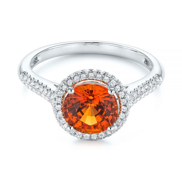 14k White Gold 14k White Gold Spessartite Garnet And Diamond Halo Ring - Flat View -  105016