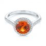 14k White Gold 14k White Gold Spessartite Garnet And Diamond Halo Ring - Flat View -  105016 - Thumbnail