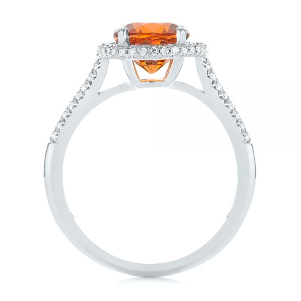 18k White Gold 18k White Gold Spessartite Garnet And Diamond Halo Ring - Front View -  105016