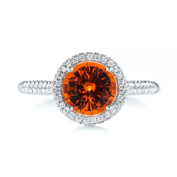 18k White Gold 18k White Gold Spessartite Garnet And Diamond Halo Ring - Top View -  105016