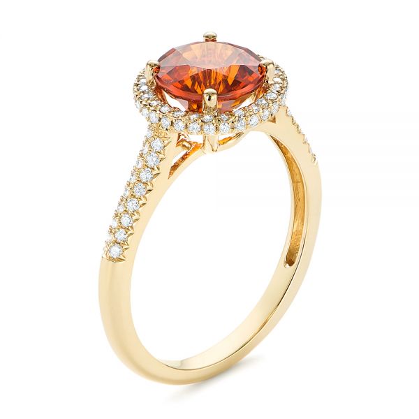 18k Yellow Gold 18k Yellow Gold Spessartite Garnet And Diamond Halo Ring - Three-Quarter View -  105016