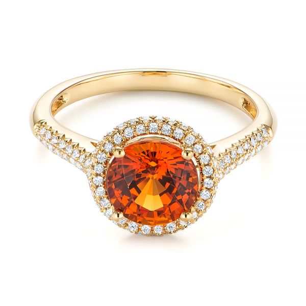 18k Yellow Gold 18k Yellow Gold Spessartite Garnet And Diamond Halo Ring - Flat View -  105016