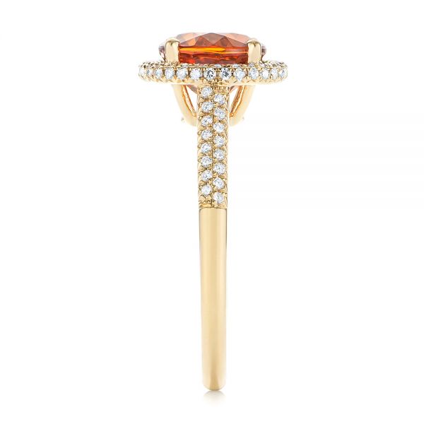 14k Yellow Gold Spessartite Garnet And Diamond Halo Ring - Side View -  105016