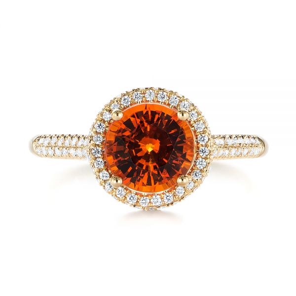 14k Yellow Gold Spessartite Garnet And Diamond Halo Ring - Top View -  105016