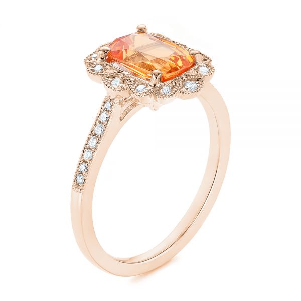 18k Rose Gold 18k Rose Gold Spessartite Garnet And Floral Diamond Halo Ring - Three-Quarter View -  105019