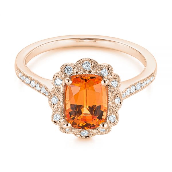 18k Rose Gold 18k Rose Gold Spessartite Garnet And Floral Diamond Halo Ring - Flat View -  105019