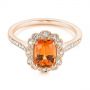 18k Rose Gold 18k Rose Gold Spessartite Garnet And Floral Diamond Halo Ring - Flat View -  105019 - Thumbnail