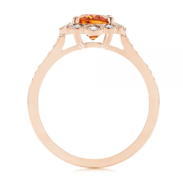 14k Rose Gold 14k Rose Gold Spessartite Garnet And Floral Diamond Halo Ring - Front View -  105019