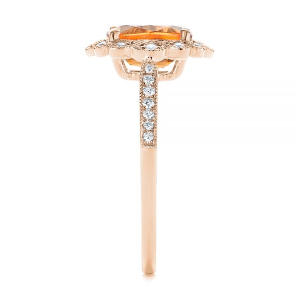 14k Rose Gold 14k Rose Gold Spessartite Garnet And Floral Diamond Halo Ring - Side View -  105019