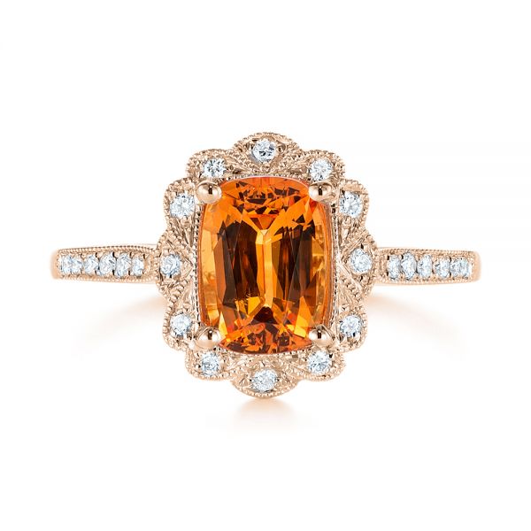 18k Rose Gold 18k Rose Gold Spessartite Garnet And Floral Diamond Halo Ring - Top View -  105019