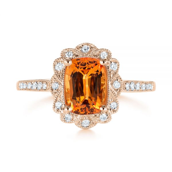 14k Rose Gold 14k Rose Gold Spessartite Garnet And Floral Diamond Halo Ring - Top View - 105019