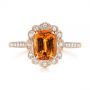 14k Rose Gold 14k Rose Gold Spessartite Garnet And Floral Diamond Halo Ring - Top View -  105019 - Thumbnail
