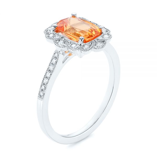 Spessartite Garnet and Floral Diamond Halo Ring - Image