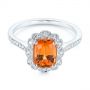 14k White Gold Spessartite Garnet And Floral Diamond Halo Ring - Flat View -  105019 - Thumbnail