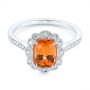  Platinum Platinum Spessartite Garnet And Floral Diamond Halo Ring - Flat View -  105019 - Thumbnail