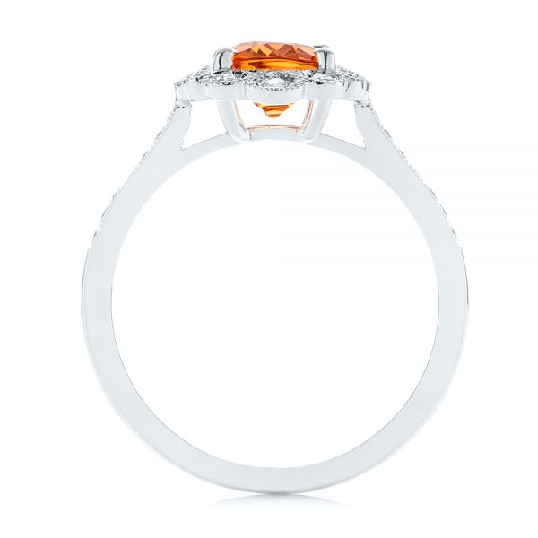 14k White Gold Spessartite Garnet And Floral Diamond Halo Ring - Front View - 105019