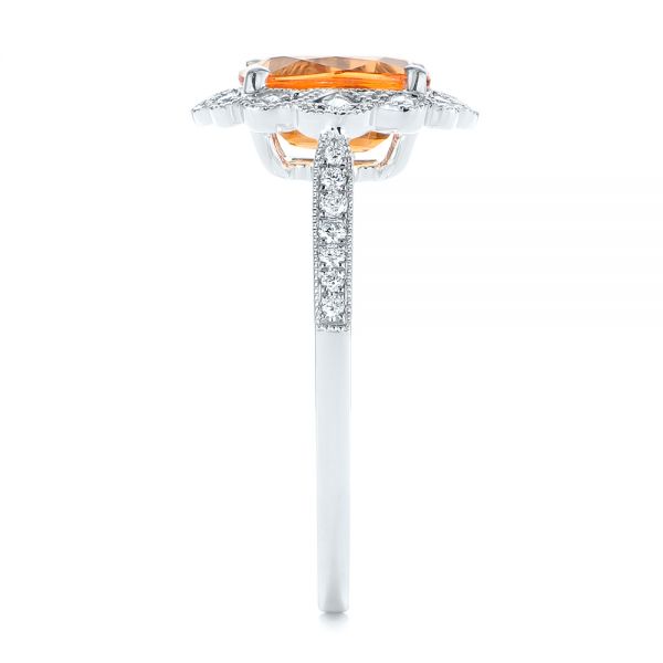 14k White Gold Spessartite Garnet And Floral Diamond Halo Ring - Side View - 105019