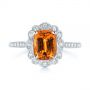 14k White Gold Spessartite Garnet And Floral Diamond Halo Ring - Top View -  105019 - Thumbnail